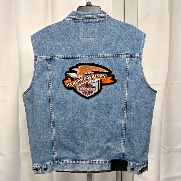 Harley-Davidson Vintage Eagle Patch Denim Vest Sleeveless Jacket Size XL - Picture 1 of 7